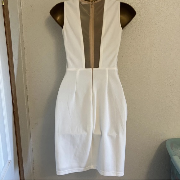 Women's Sleeveless Rhinestone Mesh Midi Dress - Cream Zip Back - Picture 6 of 6